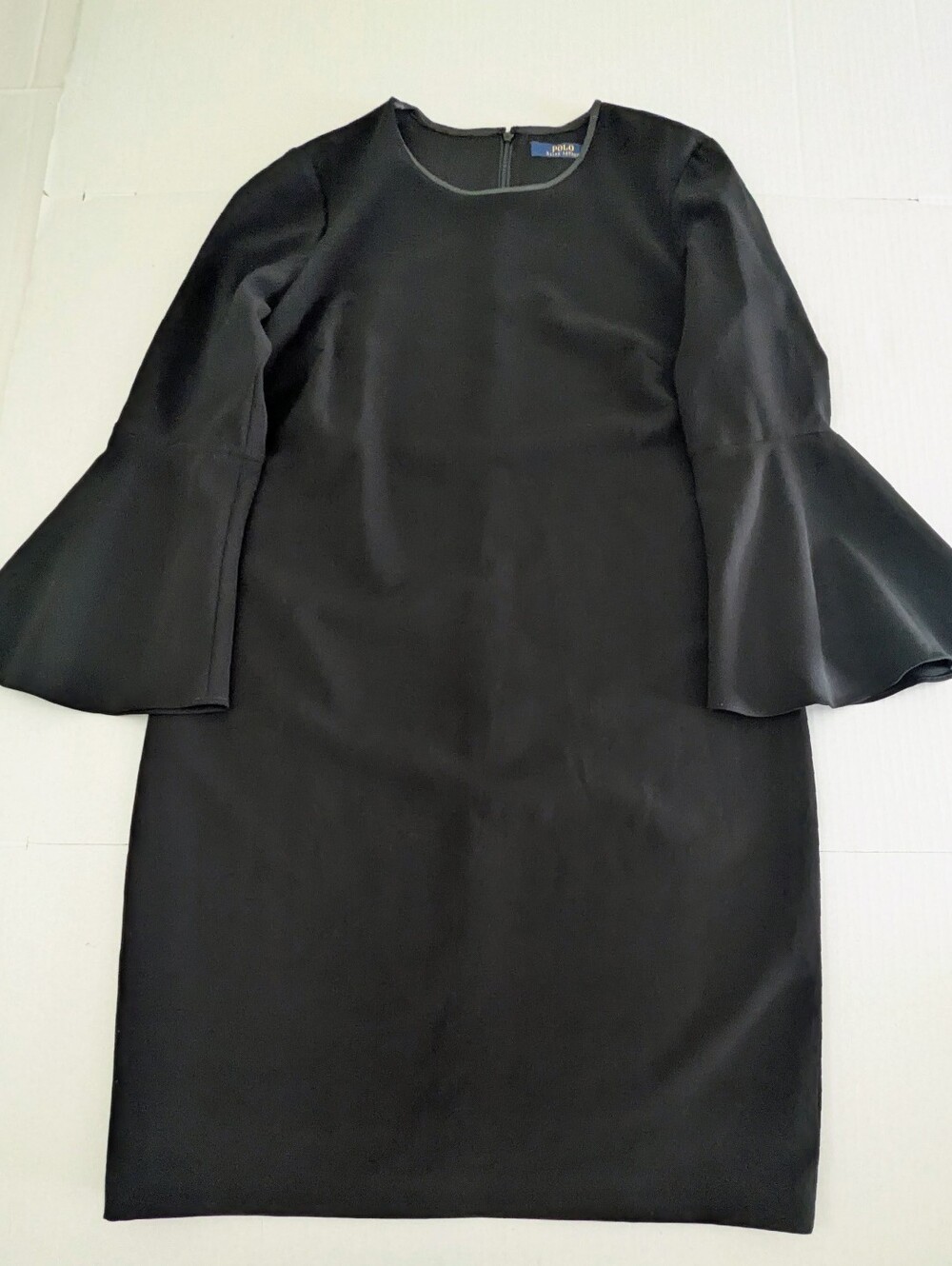 Polo Ralph Lauren Black Long Bell Sleeve Sheath Mini Dress Crewneck Size 8 NWOT